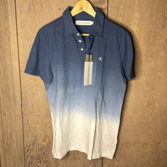 NWT Calvin Klein Jeans Blue White Ombre Polo Shirt Size Small - Picture 1 of 5